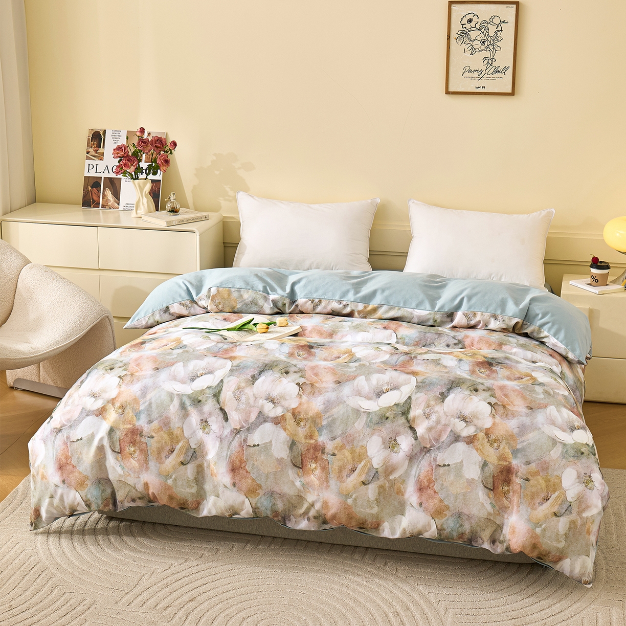 91家纺网 家纺一手货源 找家纺 元元家居（元元被业） 2025秋冬新款全棉纯棉磨毛印花四件套 香雾蒙月