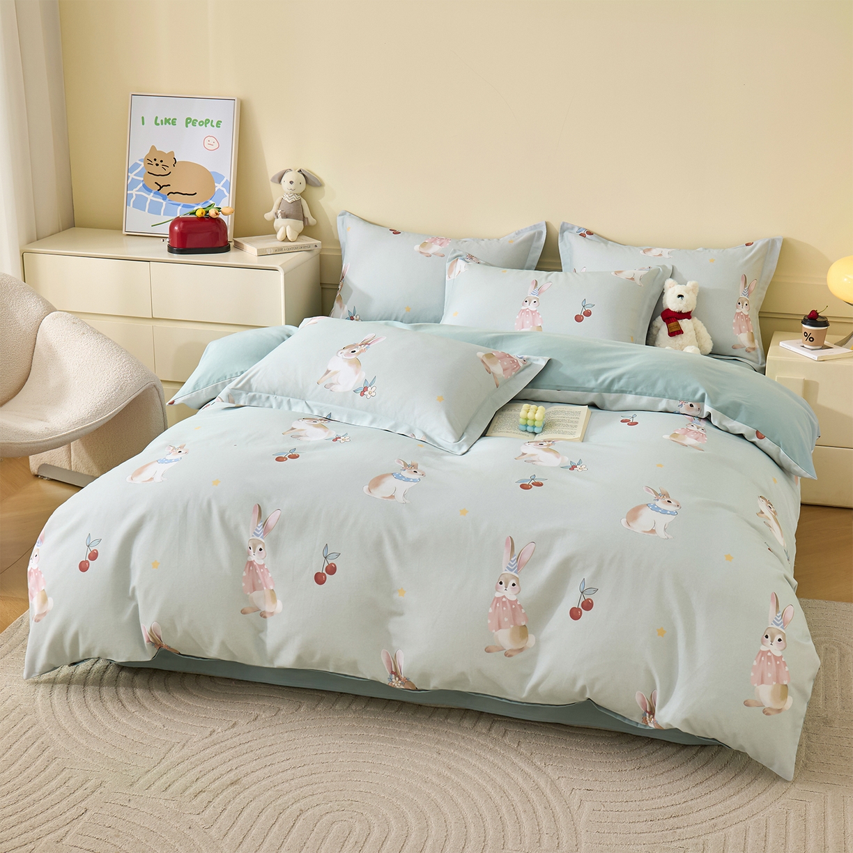 91家纺网 家纺一手货源 找家纺 元元家居（元元被业） 2025秋冬新款全棉纯棉磨毛印花四件套 小萌免