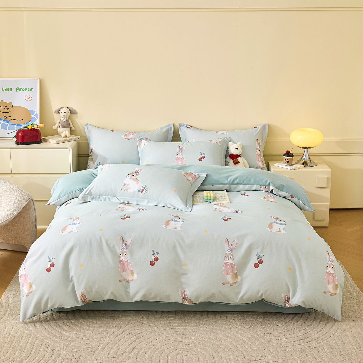 91家纺网 家纺一手货源 找家纺 元元家居（元元被业） 2025秋冬新款全棉纯棉磨毛印花四件套 小萌免