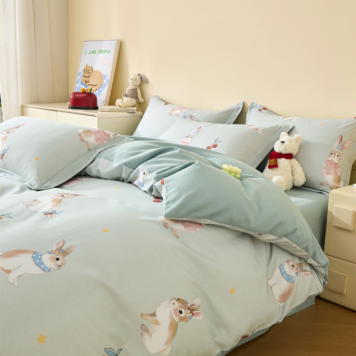 91家纺网 家纺一手货源 找家纺 元元家居（元元被业） 2025秋冬新款全棉纯棉磨毛印花四件套 小萌免