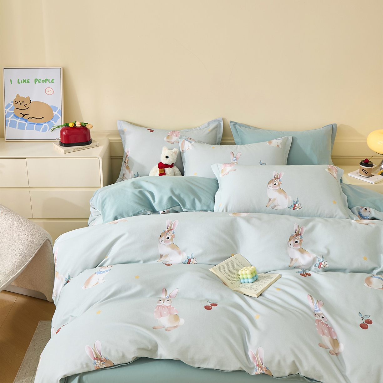 91家纺网 家纺一手货源 找家纺 元元家居（元元被业） 2025秋冬新款全棉纯棉磨毛印花四件套 小萌免