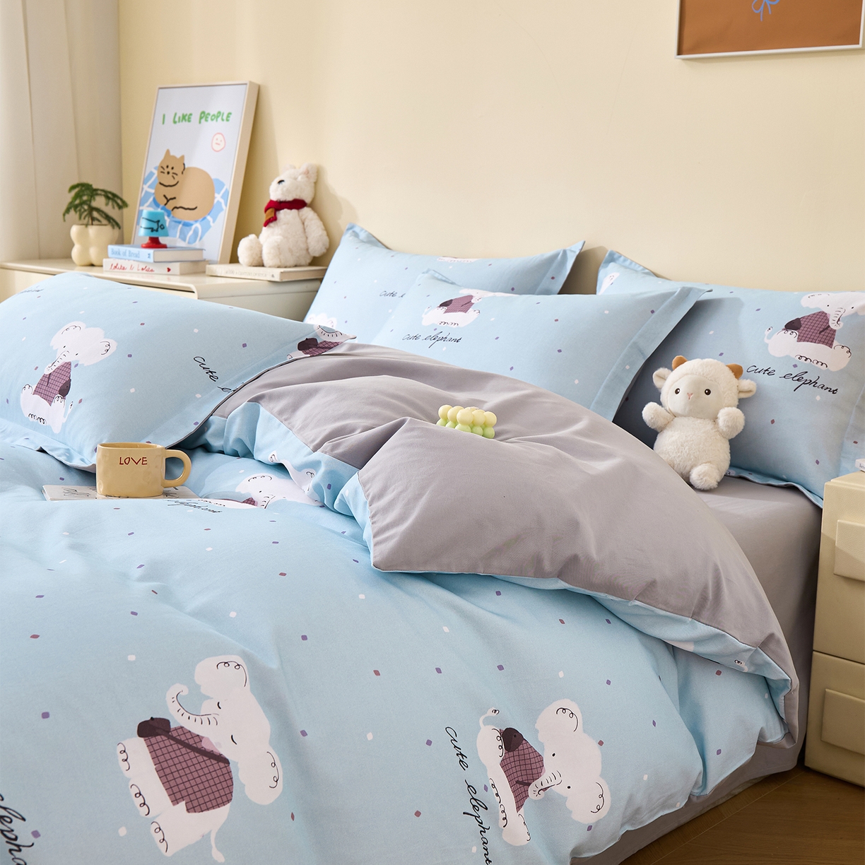 91家纺网 家纺一手货源 找家纺 元元家居（元元被业） 2025秋冬新款全棉纯棉磨毛印花四件套 小奶象