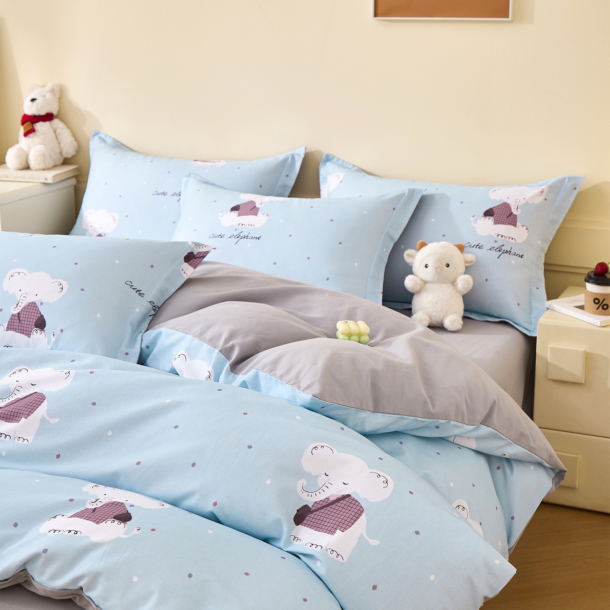 91家纺网 家纺一手货源 找家纺 元元家居（元元被业） 2025秋冬新款全棉纯棉磨毛印花四件套 小奶象