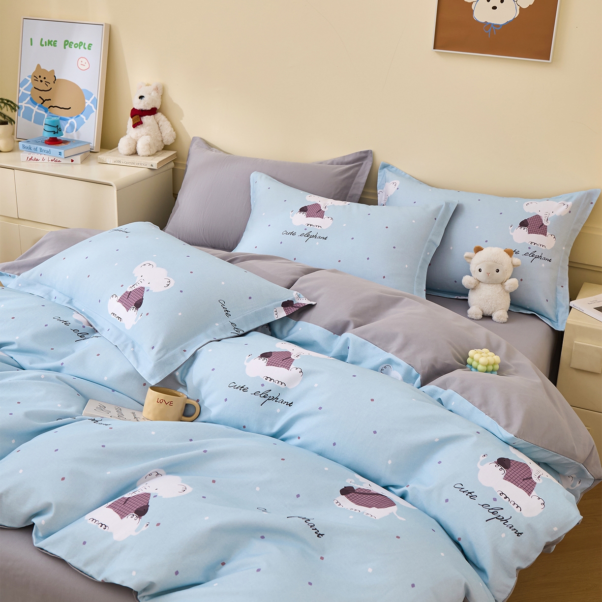 91家纺网 家纺一手货源 找家纺 元元家居（元元被业） 2025秋冬新款全棉纯棉磨毛印花四件套 小奶象