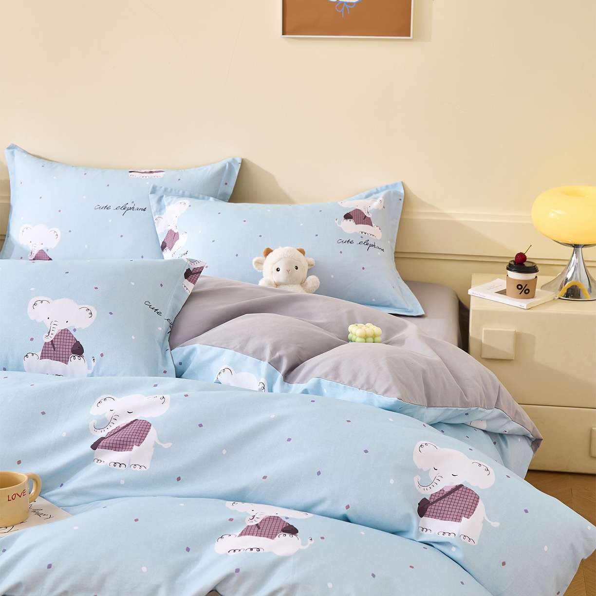 91家纺网 家纺一手货源 找家纺 元元家居（元元被业） 2025秋冬新款全棉纯棉磨毛印花四件套 小奶象