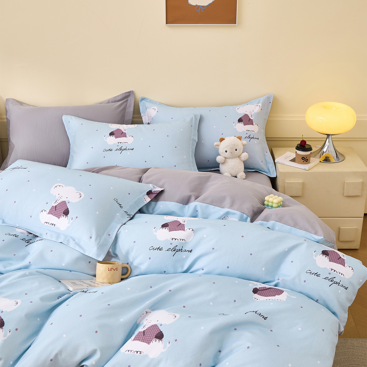 91家纺网 家纺一手货源 找家纺 元元家居（元元被业） 2025秋冬新款全棉纯棉磨毛印花四件套 小奶象