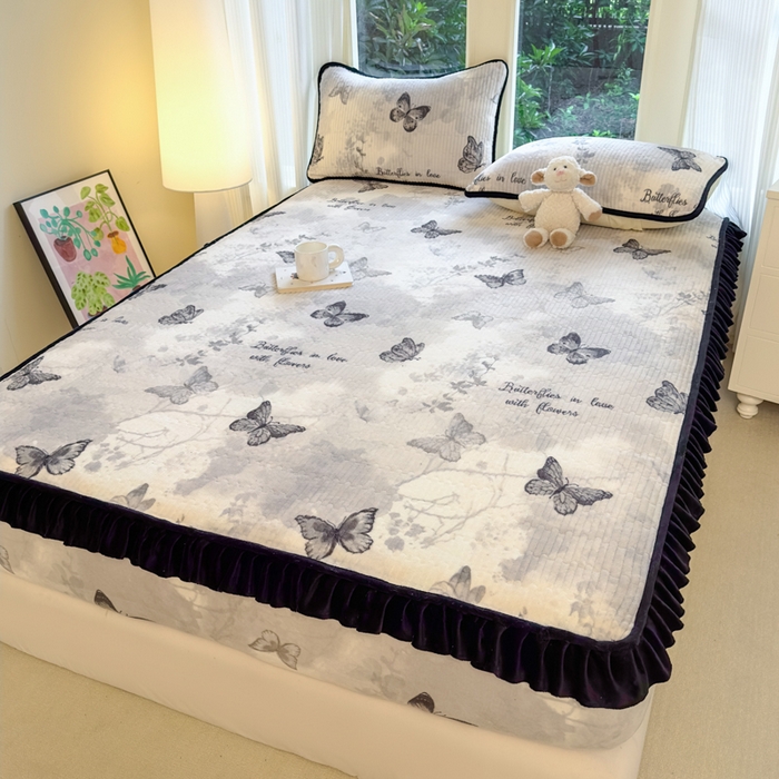 91家纺网 家纺一手货源 找家纺 （总）布柔 2025新款加厚牛奶绒花边床笠保暖印花夹棉床笠床垫保护套罩