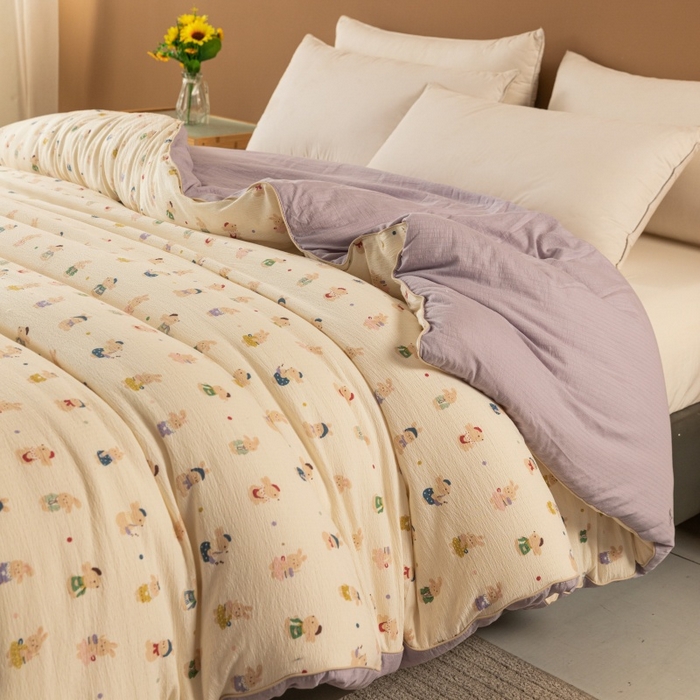 小叮当家纺仓储工厂店 2025新款A类云感双层纱冬被春秋被被子被芯 兔子集合