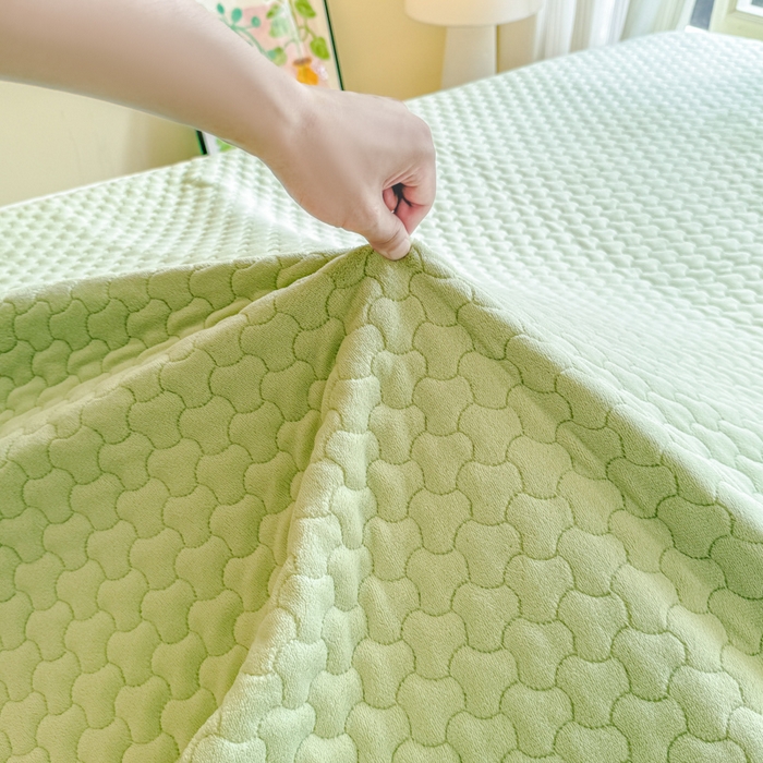 91家纺网 家纺一手货源 找家纺 布柔 2025新款加厚牛奶绒花边床笠保暖印花夹棉床笠床垫保护套罩 果绿