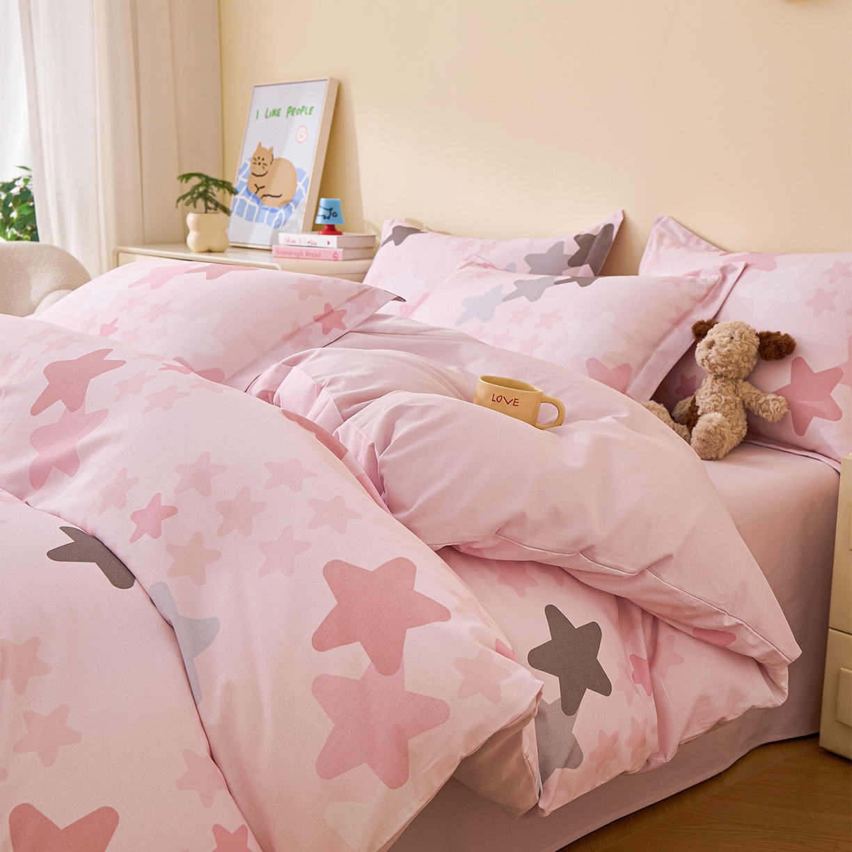 元元家居（元元被业） 2025秋冬新款全棉纯棉磨毛印花四件套 星星格格