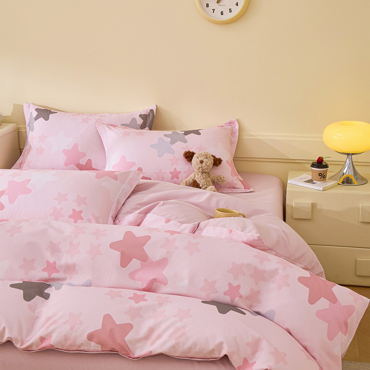 91家纺网 家纺一手货源 找家纺 元元家居（元元被业） 2025秋冬新款全棉纯棉磨毛印花四件套 星星格格