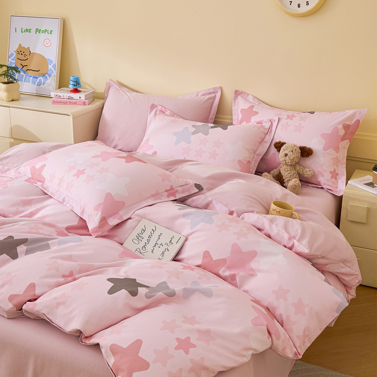 91家纺网 家纺一手货源 找家纺 元元家居（元元被业） 2025秋冬新款全棉纯棉磨毛印花四件套 星星格格