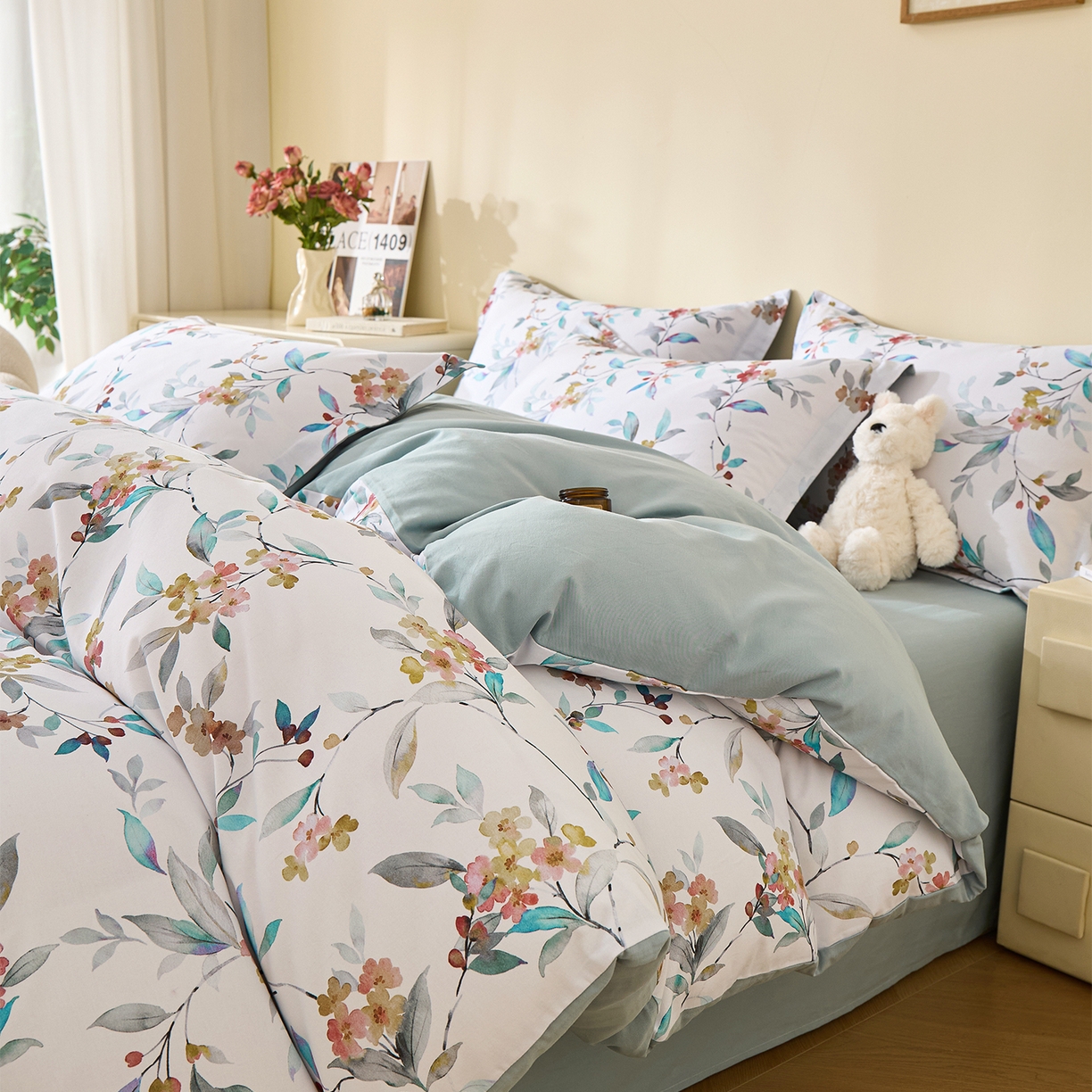 元元家居（元元被业） 2025秋冬新款全棉纯棉磨毛印花四件套 云季花盟