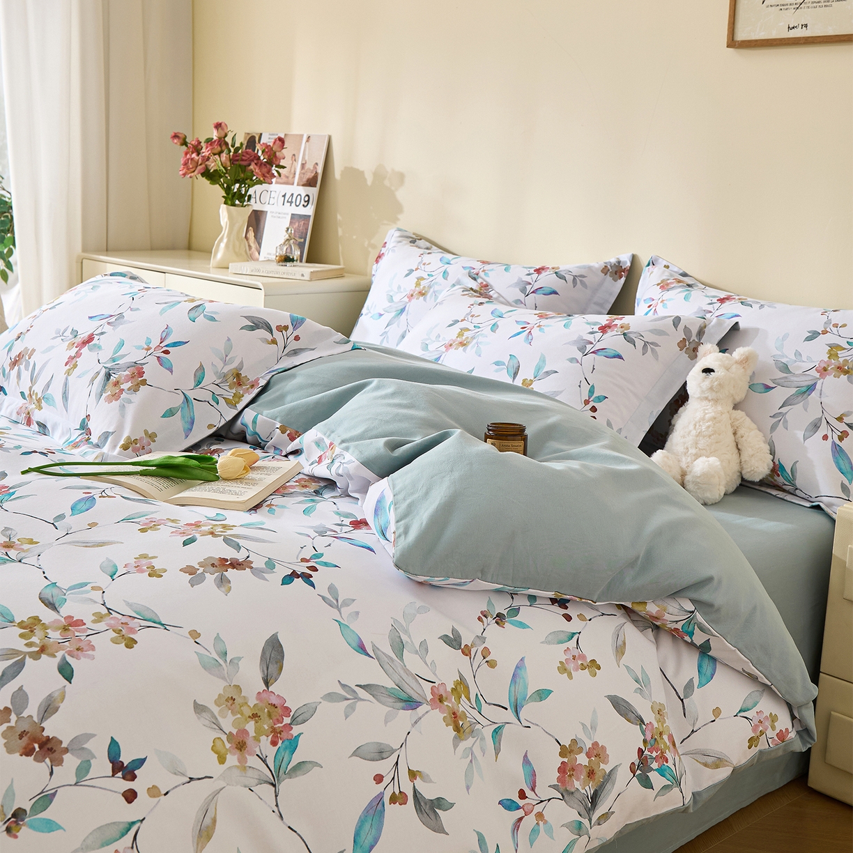 91家纺网 家纺一手货源 找家纺 元元家居（元元被业） 2025秋冬新款全棉纯棉磨毛印花四件套 云季花盟