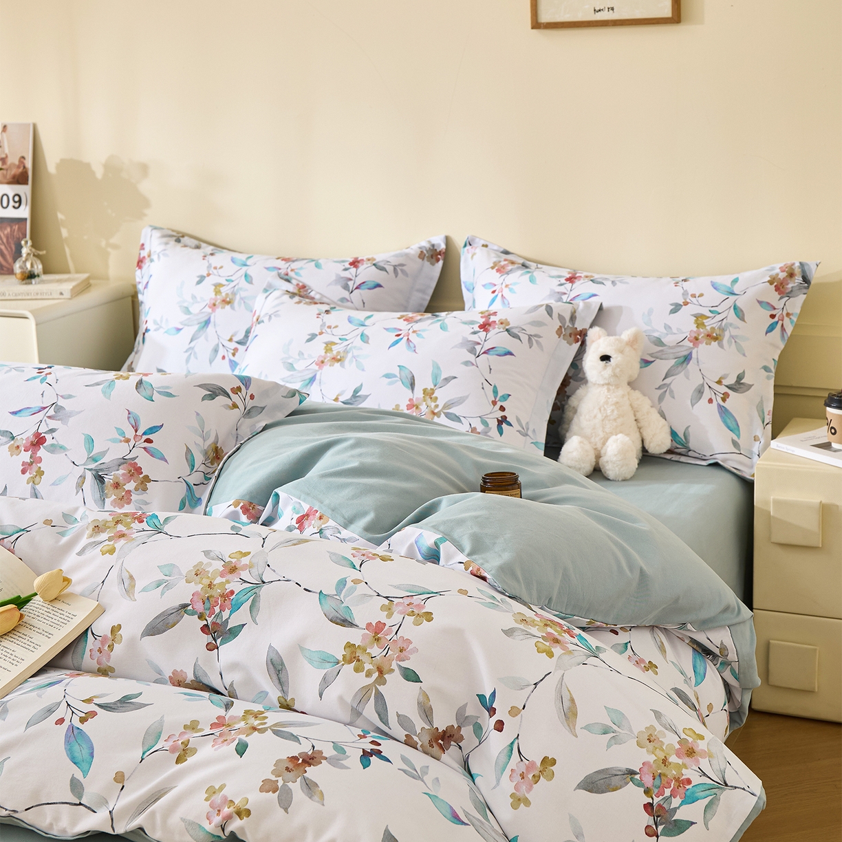 91家纺网 家纺一手货源 找家纺 元元家居（元元被业） 2025秋冬新款全棉纯棉磨毛印花四件套 云季花盟