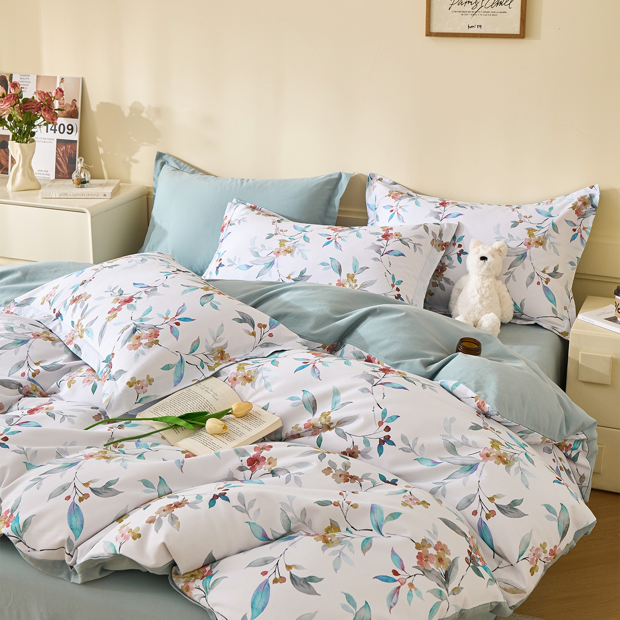 91家纺网 家纺一手货源 找家纺 元元家居（元元被业） 2025秋冬新款全棉纯棉磨毛印花四件套 云季花盟