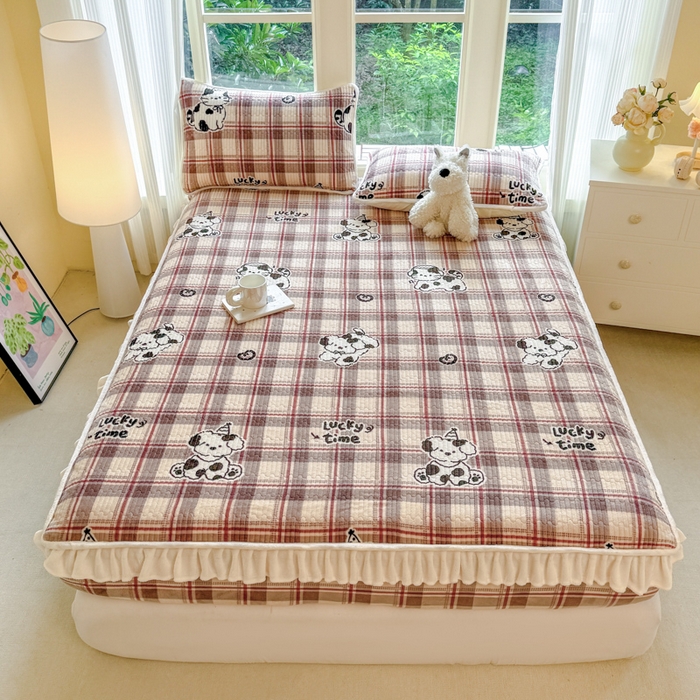 91家纺网 家纺一手货源 找家纺 布柔 2025新款加厚牛奶绒花边床笠保暖印花夹棉床笠床垫保护套罩 乐奇