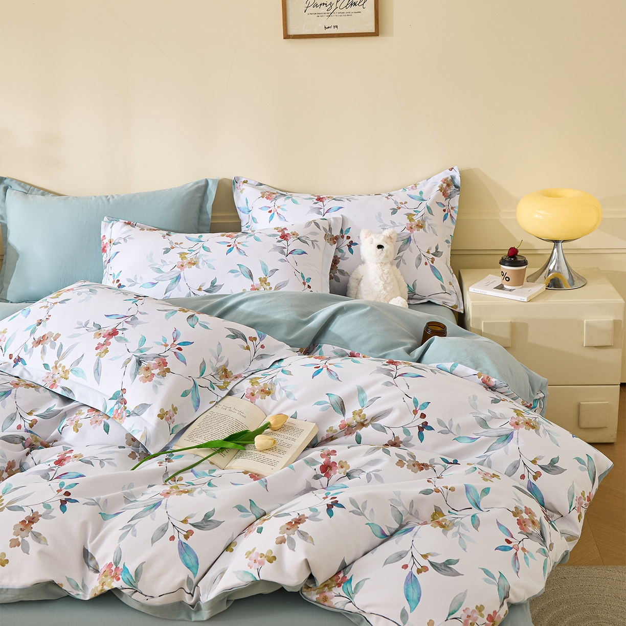 91家纺网 家纺一手货源 找家纺 元元家居（元元被业） 2025秋冬新款全棉纯棉磨毛印花四件套 云季花盟