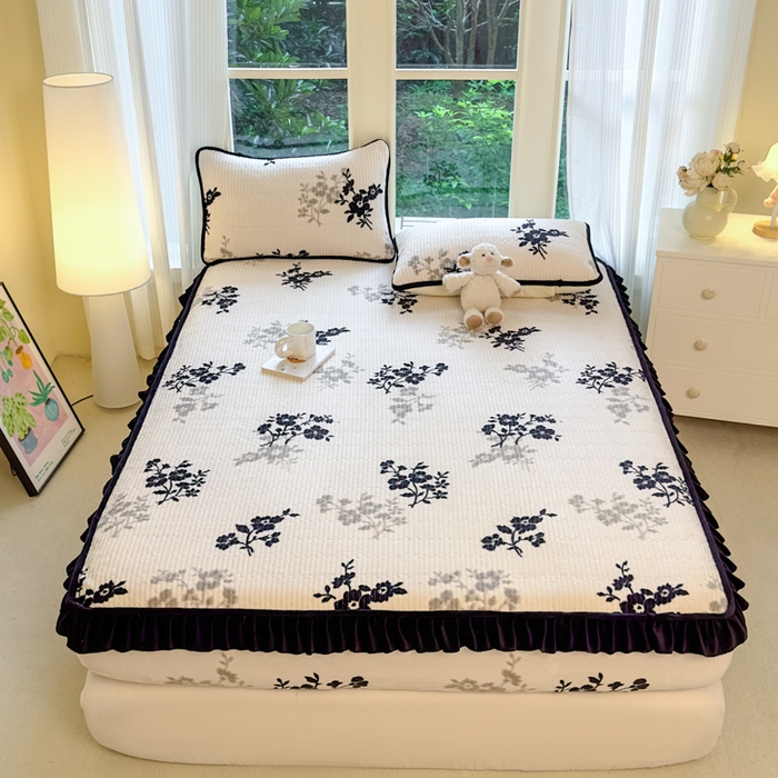 91家纺网 家纺一手货源 找家纺 布柔 2025新款加厚牛奶绒花边床笠保暖印花夹棉床笠床垫保护套罩 莫里斯