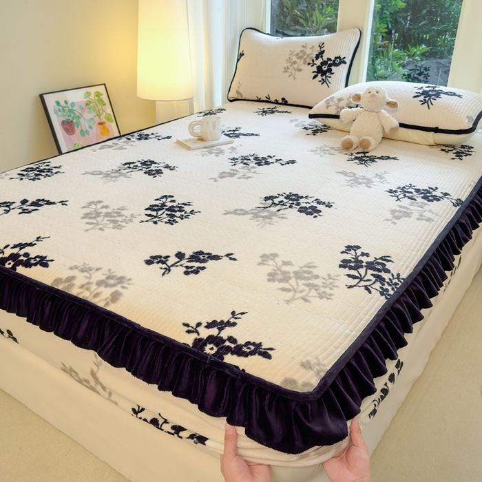 布柔 2025新款加厚牛奶绒花边床笠保暖印花夹棉床笠床垫保护套罩 莫里斯