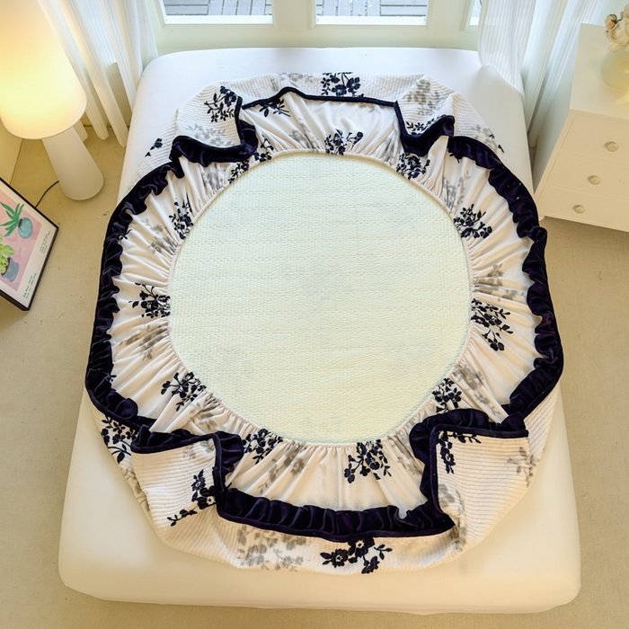 91家纺网 家纺一手货源 找家纺 布柔 2025新款加厚牛奶绒花边床笠保暖印花夹棉床笠床垫保护套罩 莫里斯