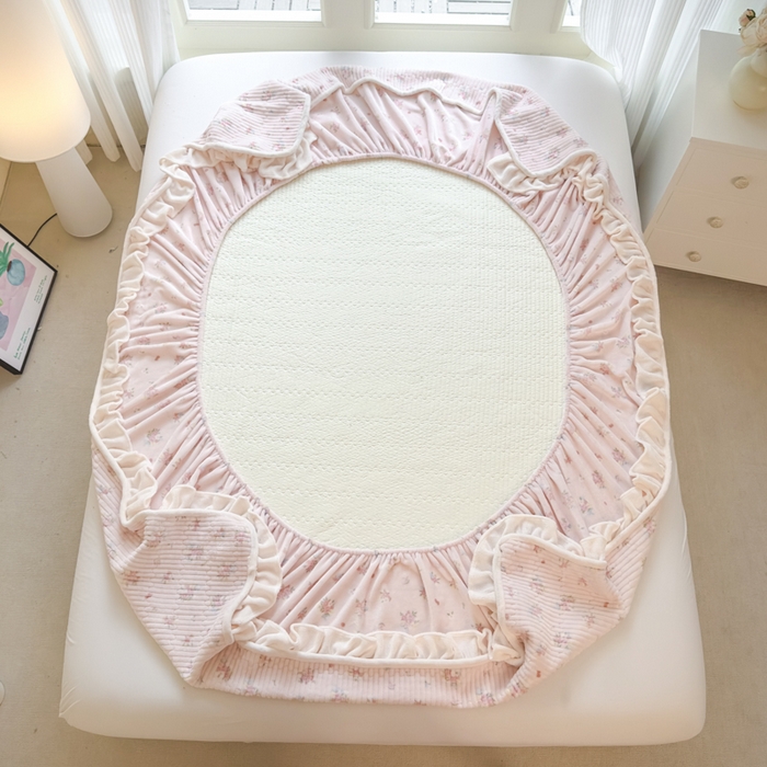 91家纺网 家纺一手货源 找家纺 布柔 2025新款加厚牛奶绒花边床笠保暖印花夹棉床笠床垫保护套罩 碎花粉