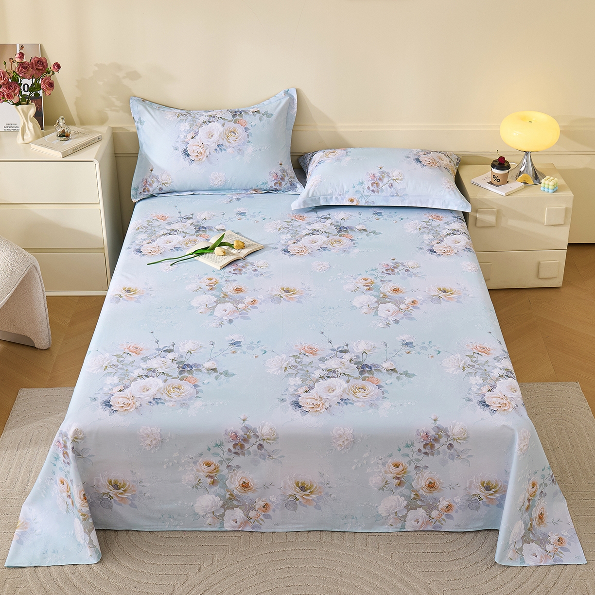 元元家居（元元被业） 2025秋冬新款全棉纯棉磨毛印花单床单 玫瑰花绣