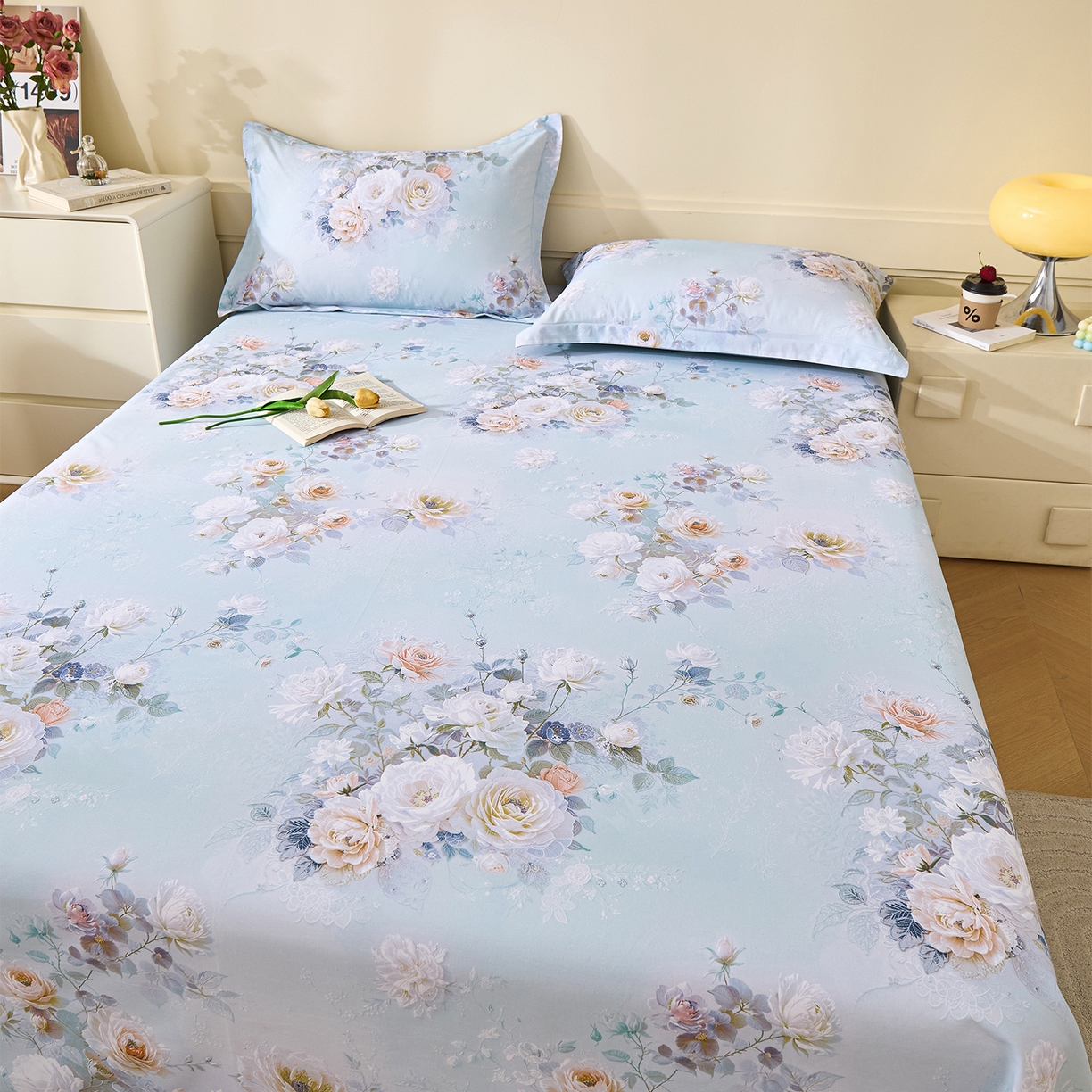 91家纺网 家纺一手货源 找家纺 元元家居（元元被业） 2025秋冬新款全棉纯棉磨毛印花单床单 玫瑰花绣