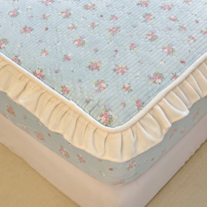 91家纺网 家纺一手货源 找家纺 布柔 2025新款加厚牛奶绒花边床笠保暖印花夹棉床笠床垫保护套罩 碎花绿