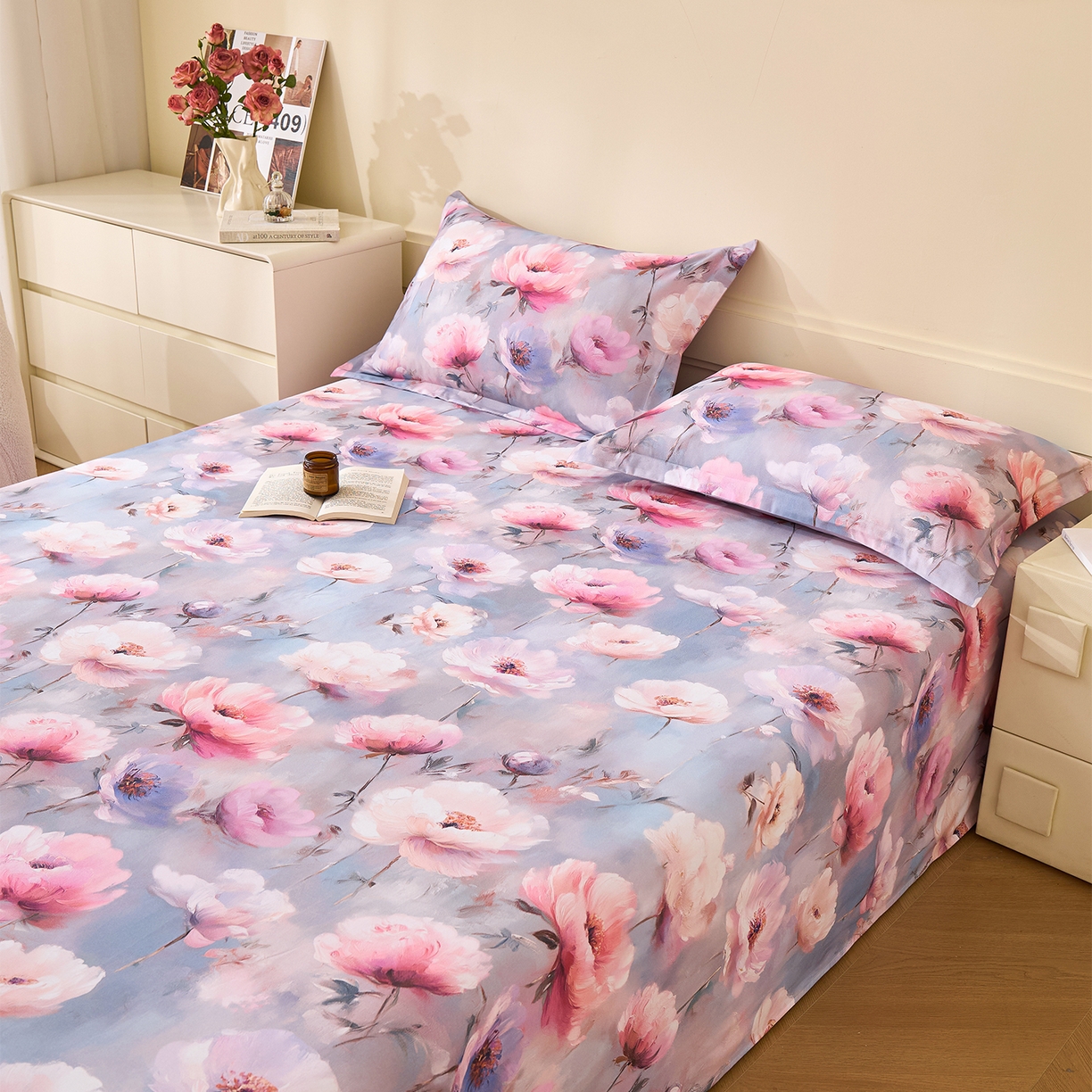 91家纺网 家纺一手货源 找家纺 元元家居（元元被业） 2025秋冬新款全棉纯棉磨毛印花单床单 山间闲云