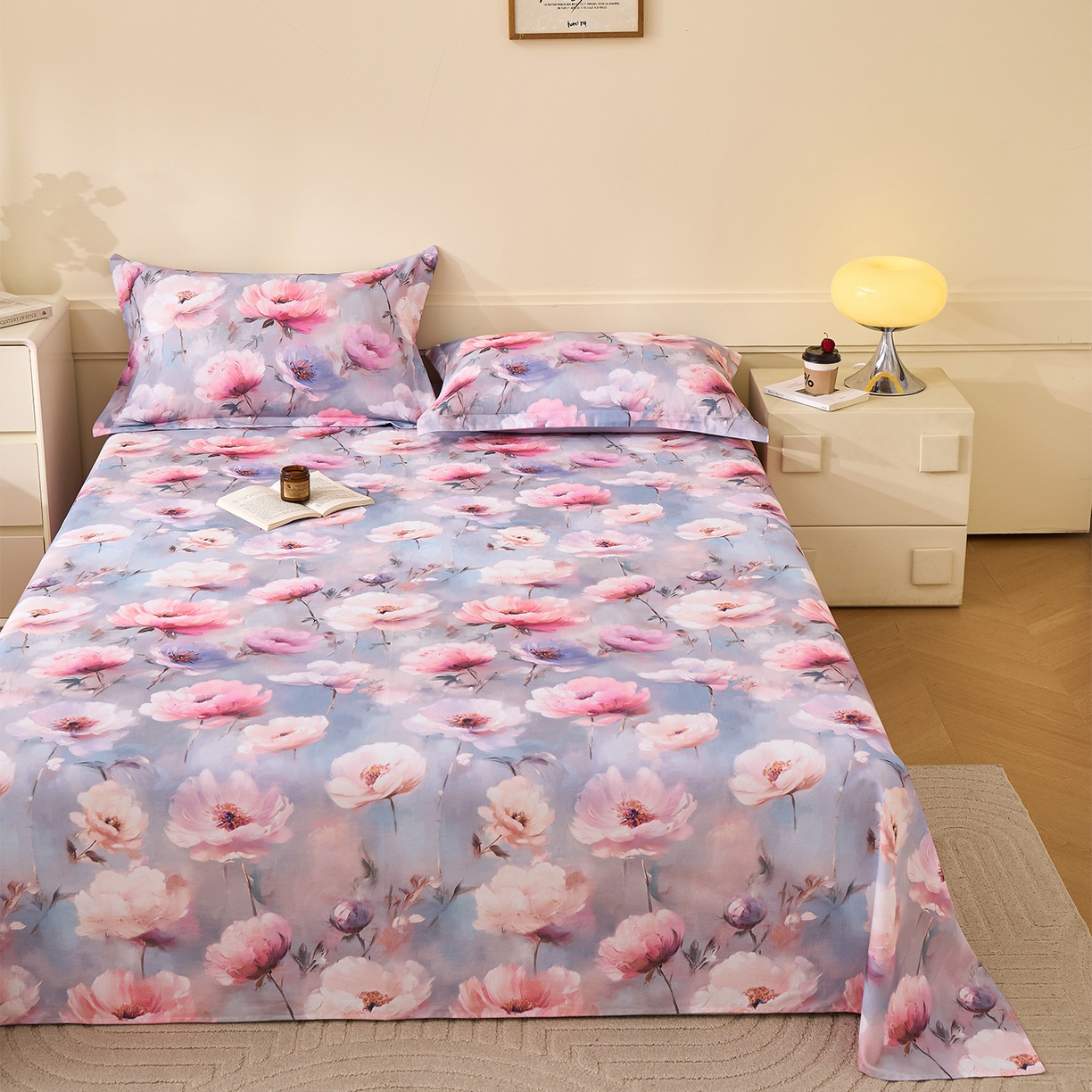 91家纺网 家纺一手货源 找家纺 元元家居（元元被业） 2025秋冬新款全棉纯棉磨毛印花单床单 山间闲云