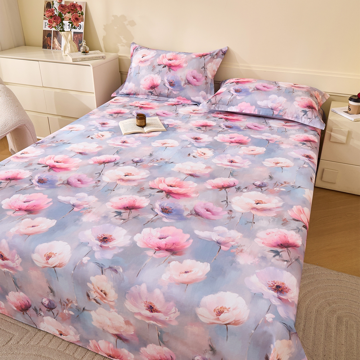 91家纺网 家纺一手货源 找家纺 元元家居（元元被业） 2025秋冬新款全棉纯棉磨毛印花单床单 山间闲云