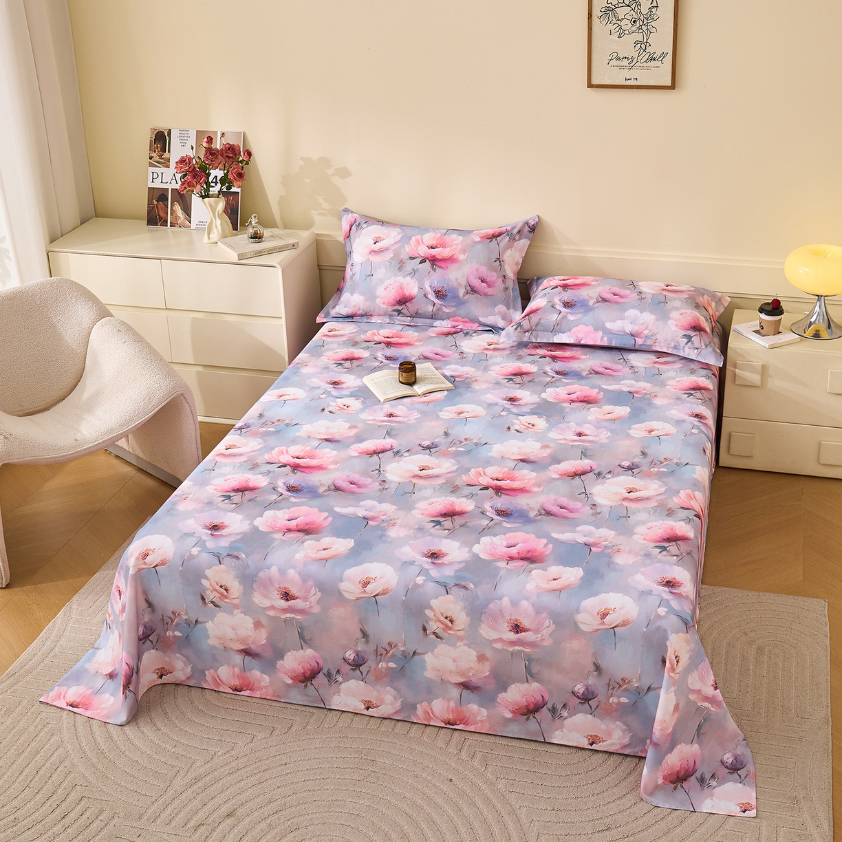 91家纺网 家纺一手货源 找家纺 元元家居（元元被业） 2025秋冬新款全棉纯棉磨毛印花单床单 山间闲云