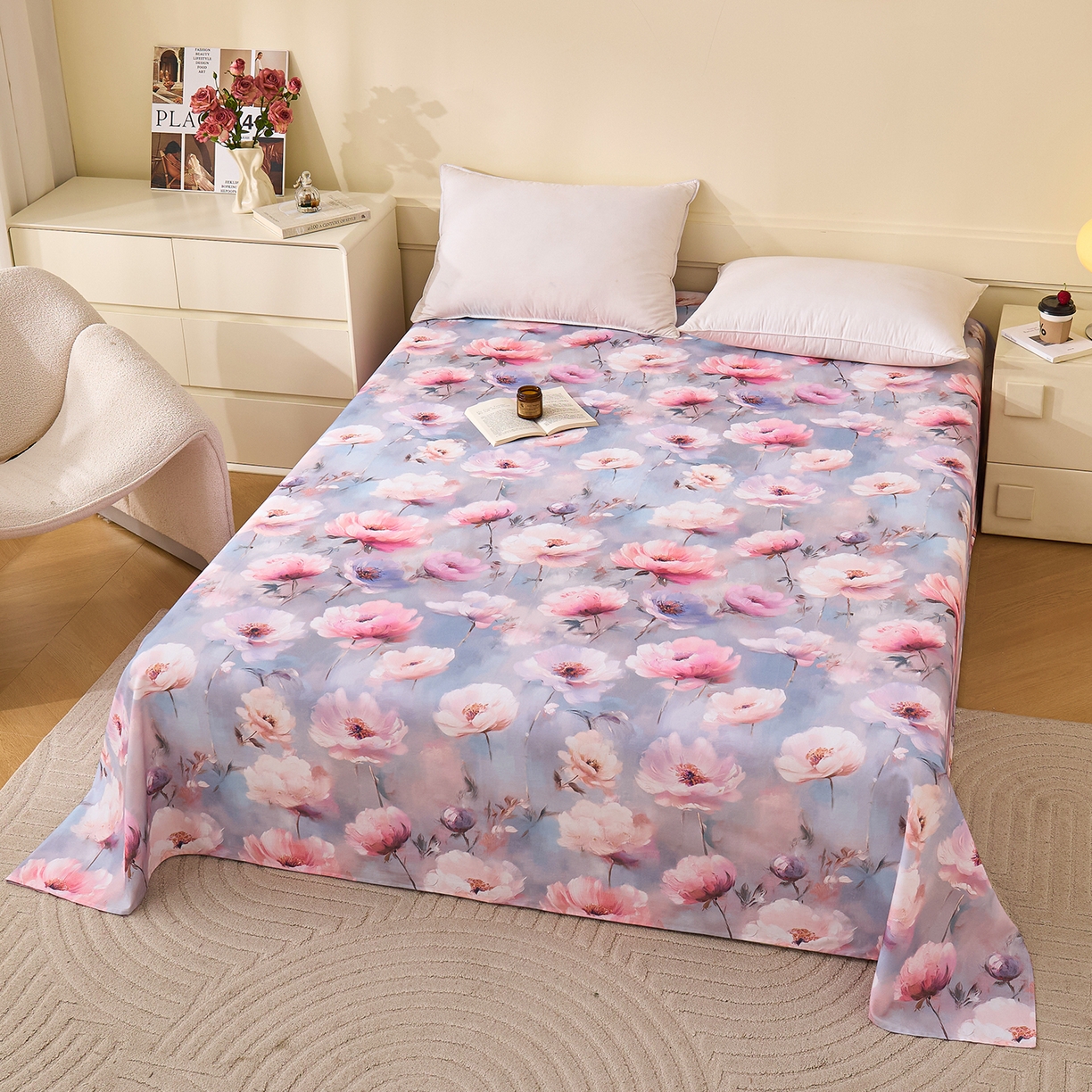 91家纺网 家纺一手货源 找家纺 元元家居（元元被业） 2025秋冬新款全棉纯棉磨毛印花单床单 山间闲云