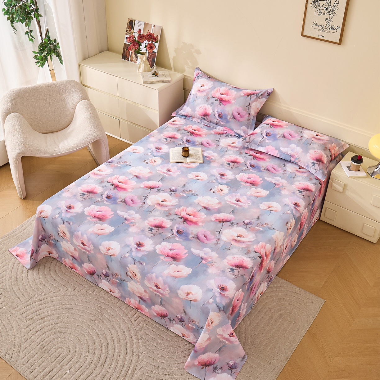 91家纺网 家纺一手货源 找家纺 元元家居（元元被业） 2025秋冬新款全棉纯棉磨毛印花单床单 山间闲云