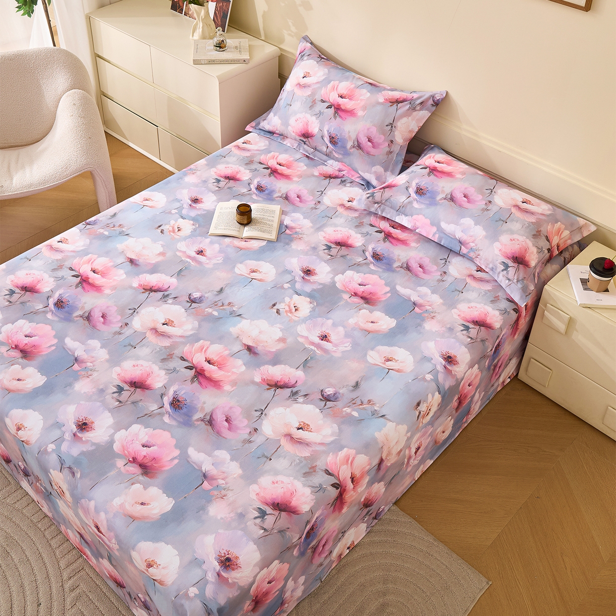 91家纺网 家纺一手货源 找家纺 元元家居（元元被业） 2025秋冬新款全棉纯棉磨毛印花单床单 山间闲云