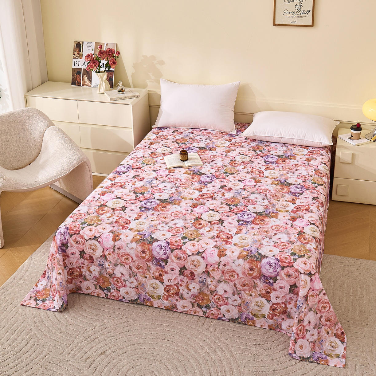 91家纺网 家纺一手货源 找家纺 元元家居（元元被业） 2025秋冬新款全棉纯棉磨毛印花单床单 听香水榭