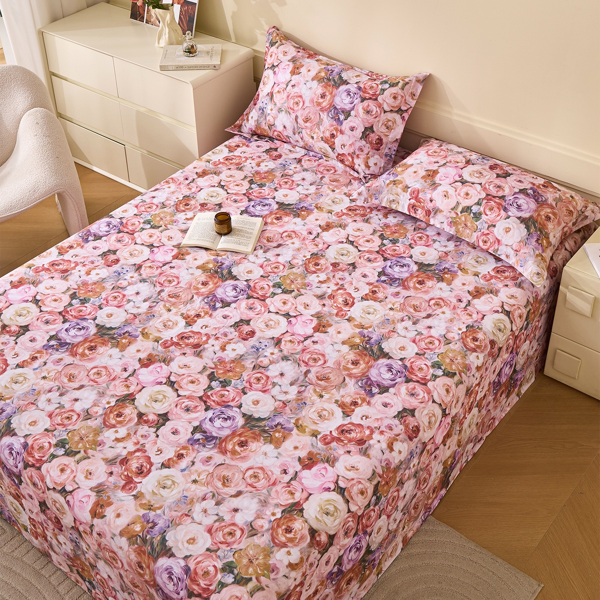 91家纺网 家纺一手货源 找家纺 元元家居（元元被业） 2025秋冬新款全棉纯棉磨毛印花单床单 听香水榭