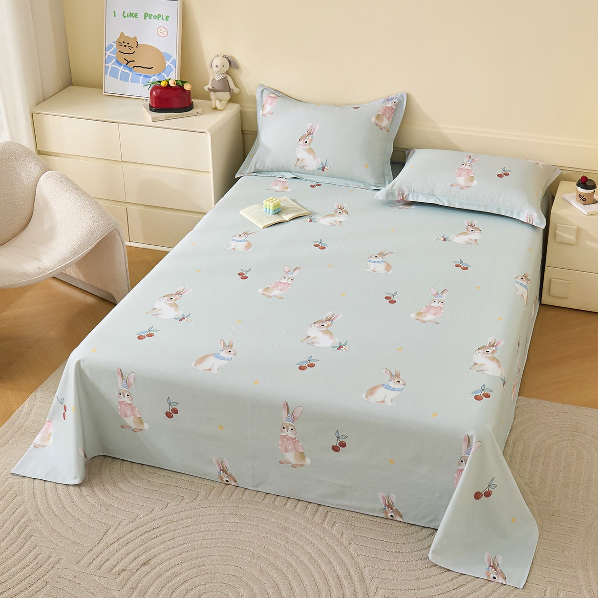 91家纺网 家纺一手货源 找家纺 元元家居（元元被业） 2025秋冬新款全棉纯棉磨毛印花单床单 小萌免