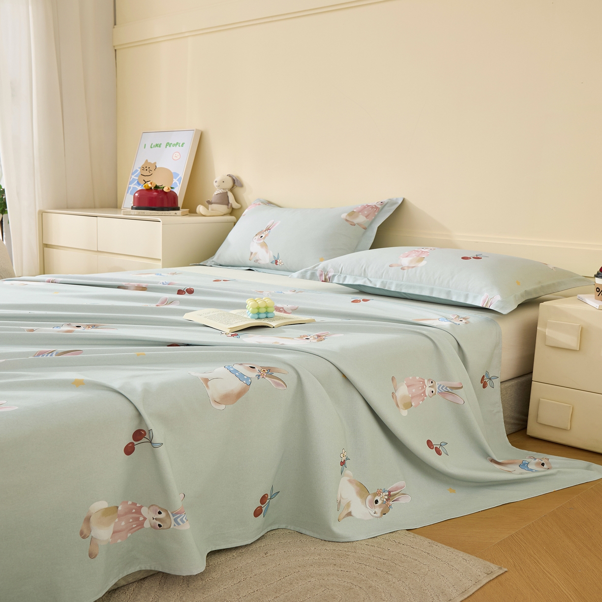 91家纺网 家纺一手货源 找家纺 元元家居（元元被业） 2025秋冬新款全棉纯棉磨毛印花单床单 小萌免