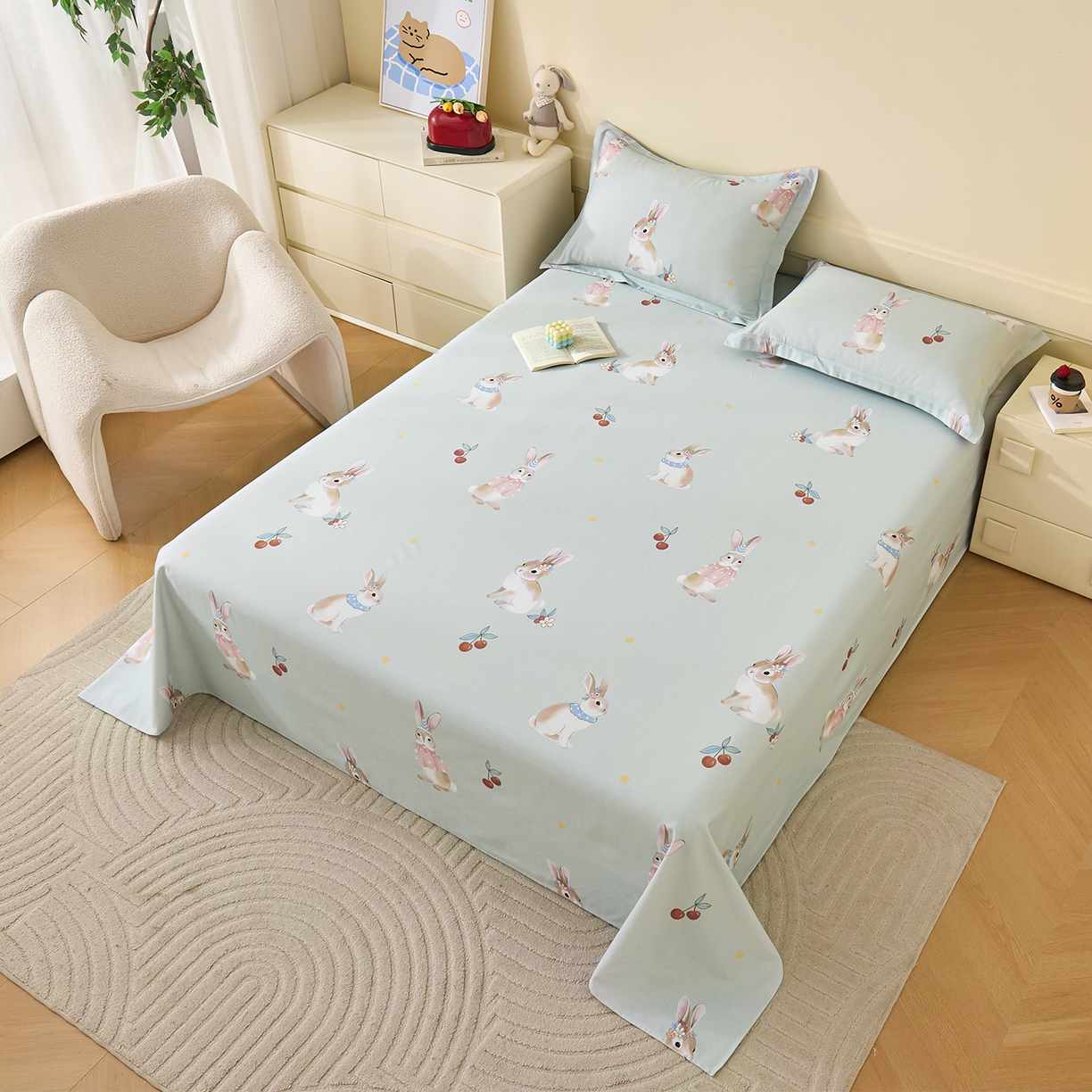 91家纺网 家纺一手货源 找家纺 元元家居（元元被业） 2025秋冬新款全棉纯棉磨毛印花单床单 小萌免