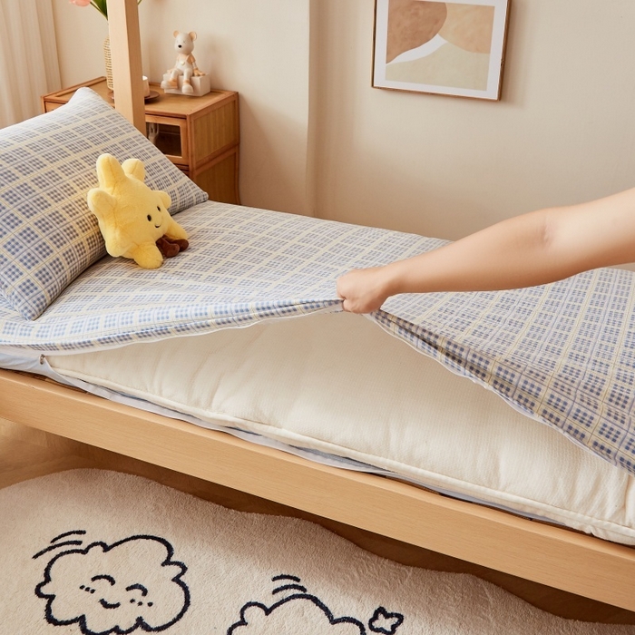 91家纺网 家纺一手货源 找家纺 小叮当家纺仓储工厂店 2025新款亲肤舒适A类云感水洗棉双层纱鱼鳞网棉花印花床褥 银河