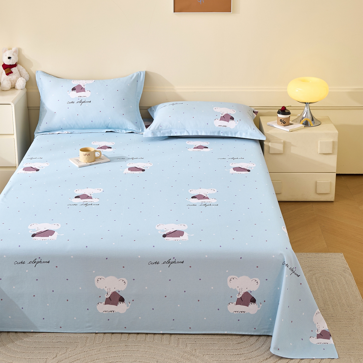 91家纺网 家纺一手货源 找家纺 元元家居（元元被业） 2025秋冬新款全棉纯棉磨毛印花单床单 小奶象