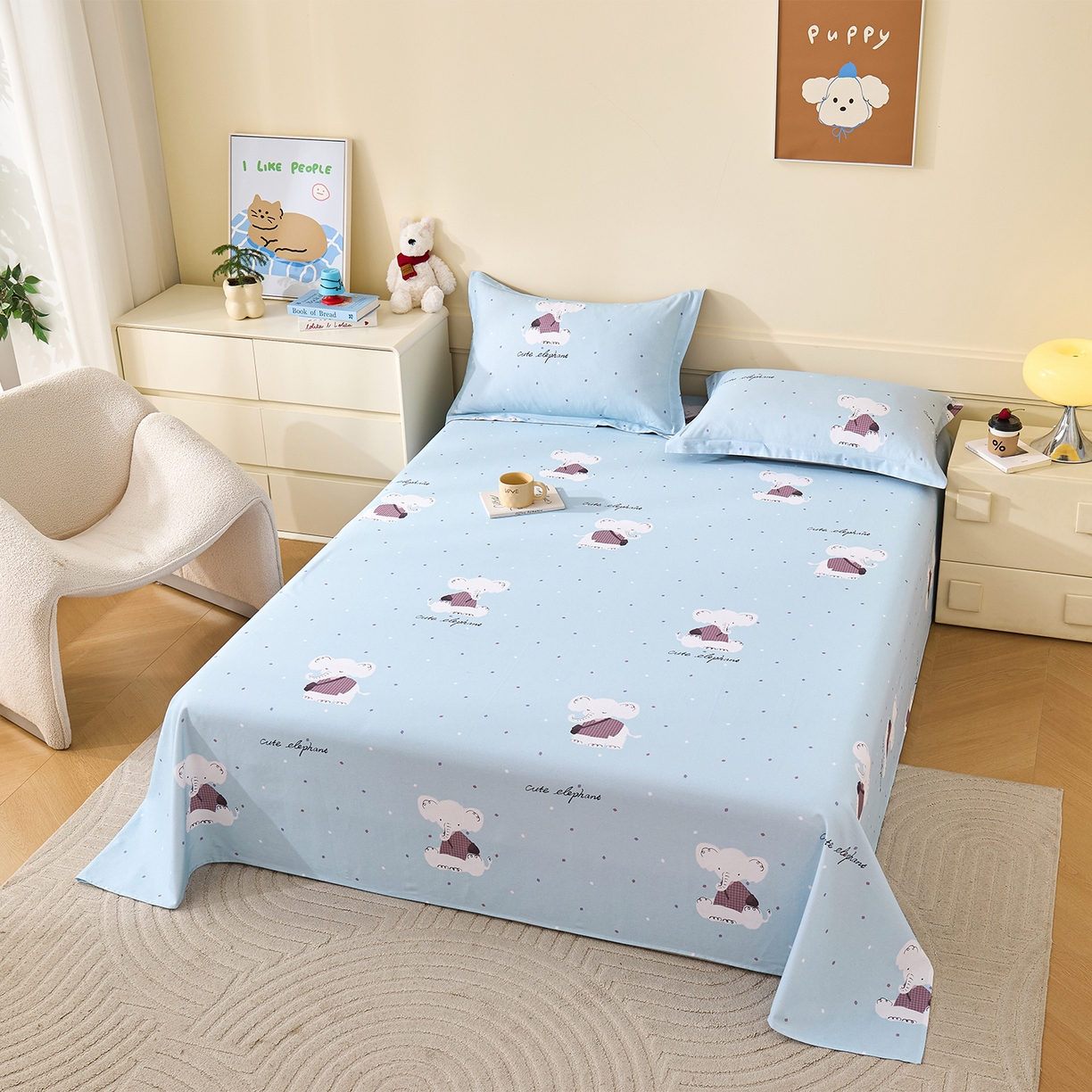 91家纺网 家纺一手货源 找家纺 元元家居（元元被业） 2025秋冬新款全棉纯棉磨毛印花单床单 小奶象