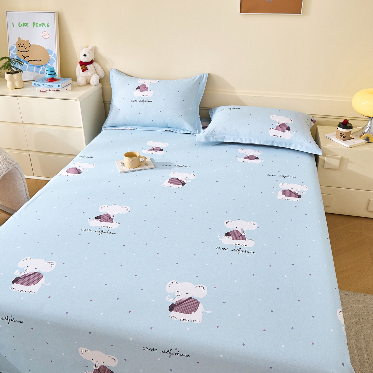 91家纺网 家纺一手货源 找家纺 元元家居（元元被业） 2025秋冬新款全棉纯棉磨毛印花单床单 小奶象