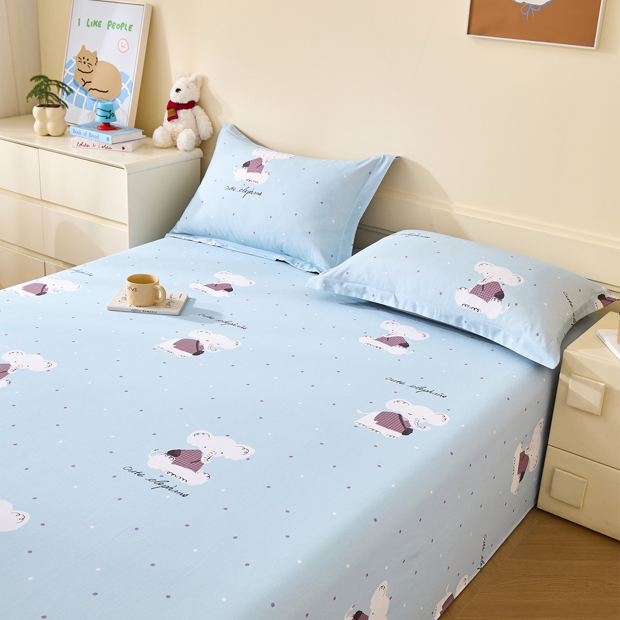 91家纺网 家纺一手货源 找家纺 元元家居（元元被业） 2025秋冬新款全棉纯棉磨毛印花单床单 小奶象