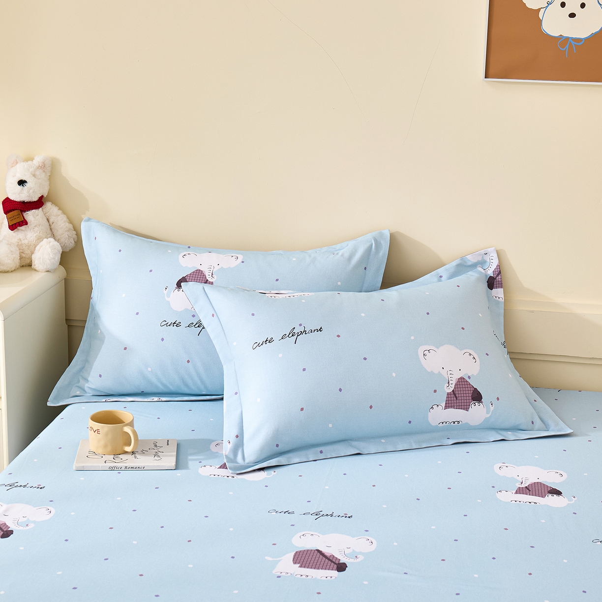 91家纺网 家纺一手货源 找家纺 元元家居（元元被业） 2025秋冬新款全棉纯棉磨毛印花单床单 小奶象