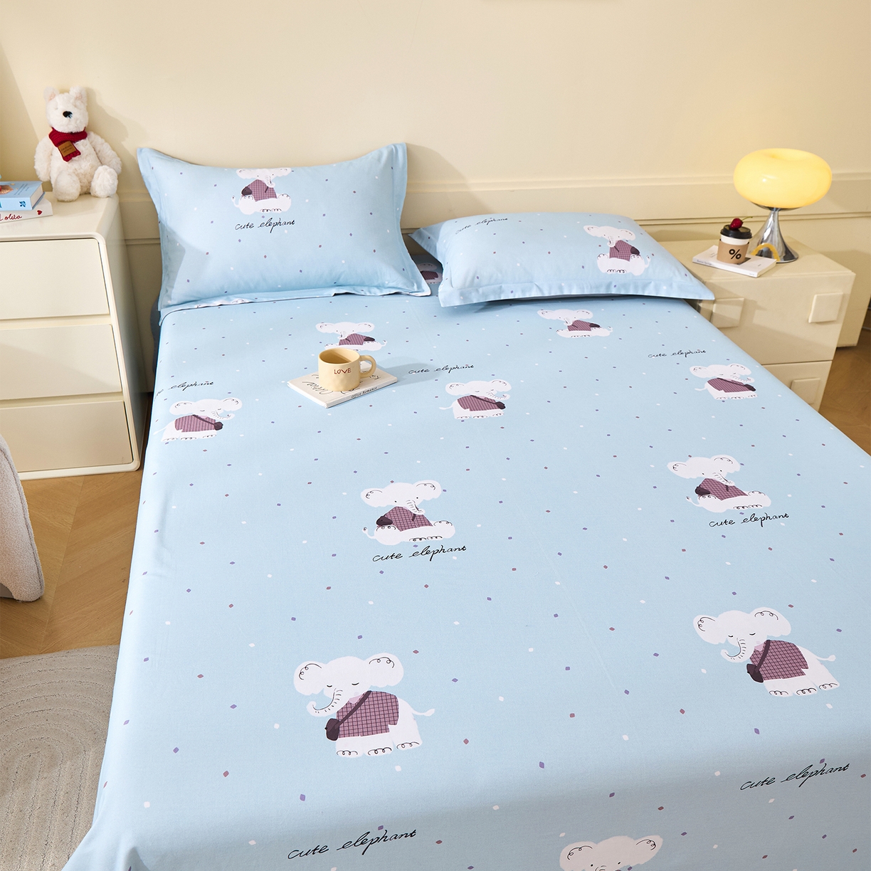 91家纺网 家纺一手货源 找家纺 元元家居（元元被业） 2025秋冬新款全棉纯棉磨毛印花单床单 小奶象