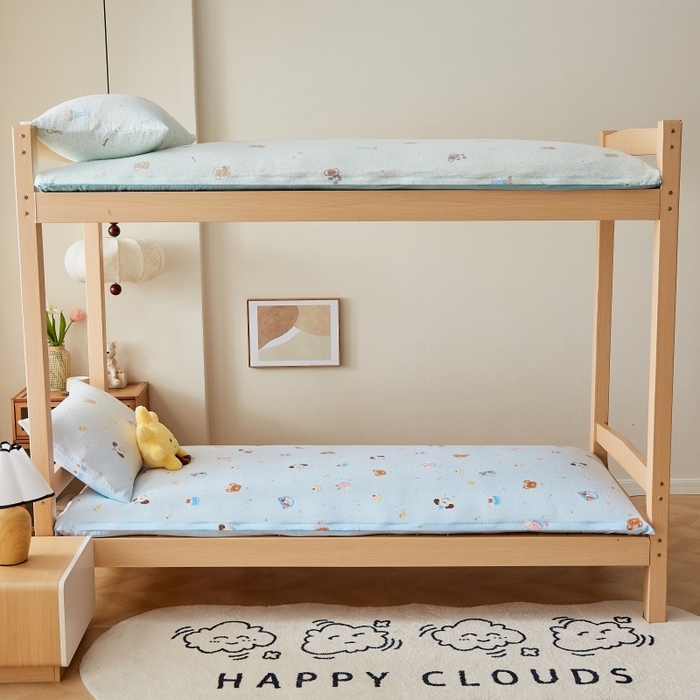 91家纺网 家纺一手货源 找家纺 小叮当家纺仓储工厂店 2025新款亲肤舒适A类云感水洗棉双层纱鱼鳞网棉花印花床褥 生日宴会-蓝