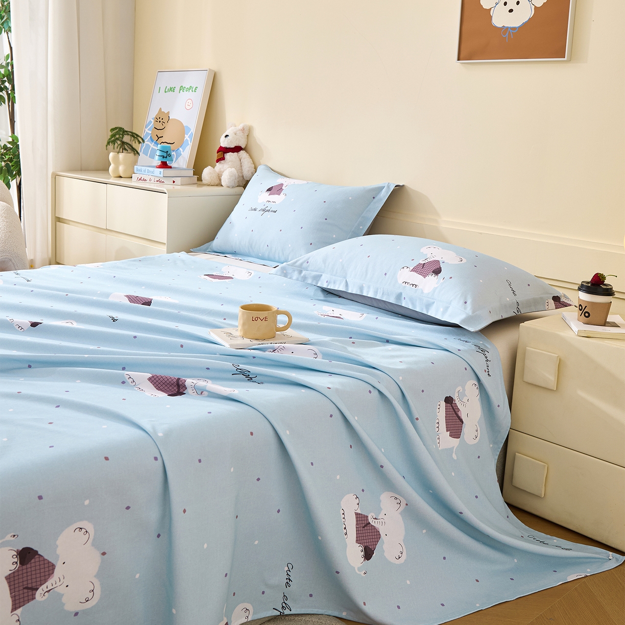 91家纺网 家纺一手货源 找家纺 元元家居（元元被业） 2025秋冬新款全棉纯棉磨毛印花单床单 小奶象